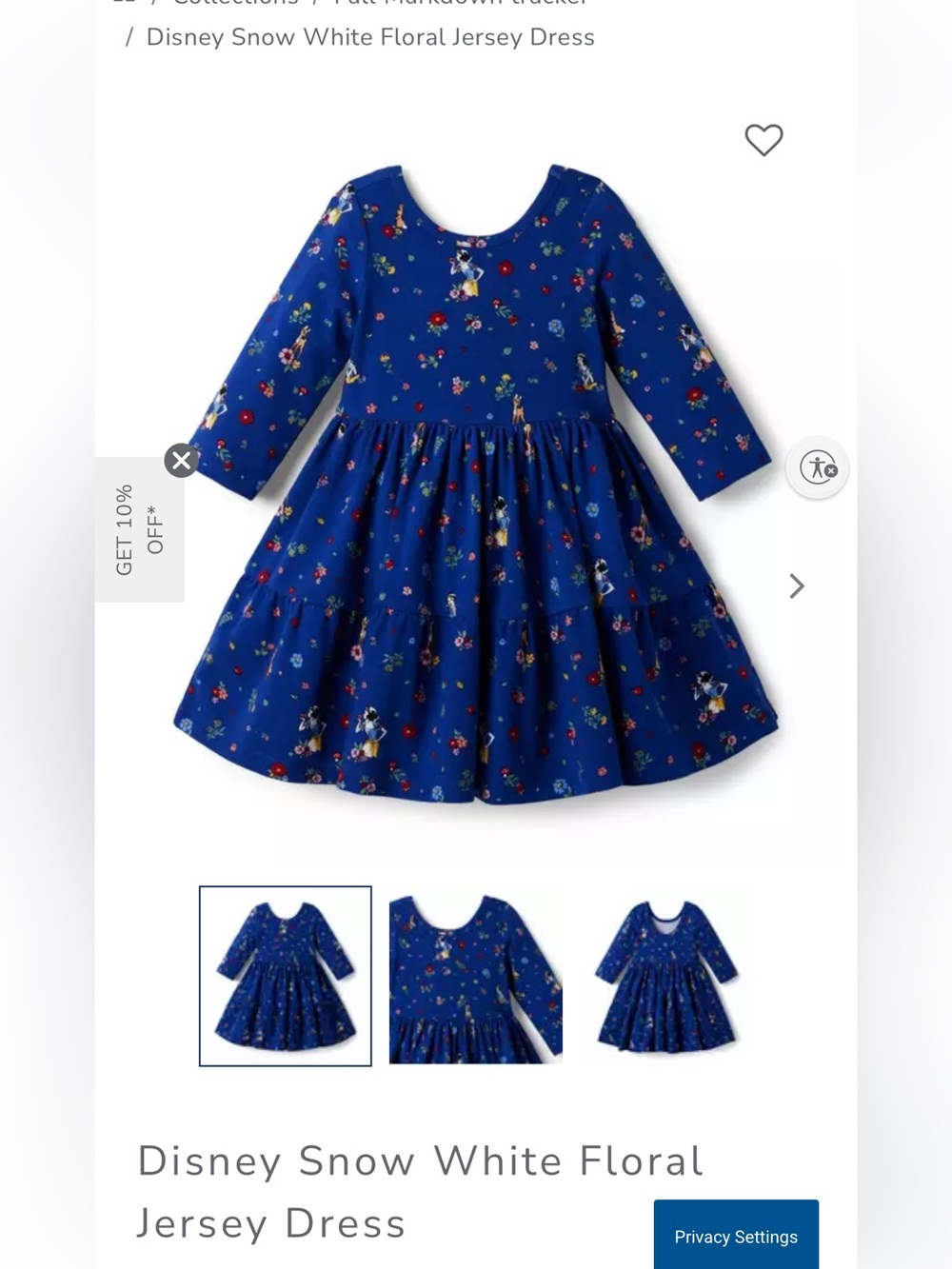 Janie and Jack Royal Blue Floral Snow White Jersey Dress